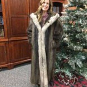 Full Length Beaver Coat with Fox Trim